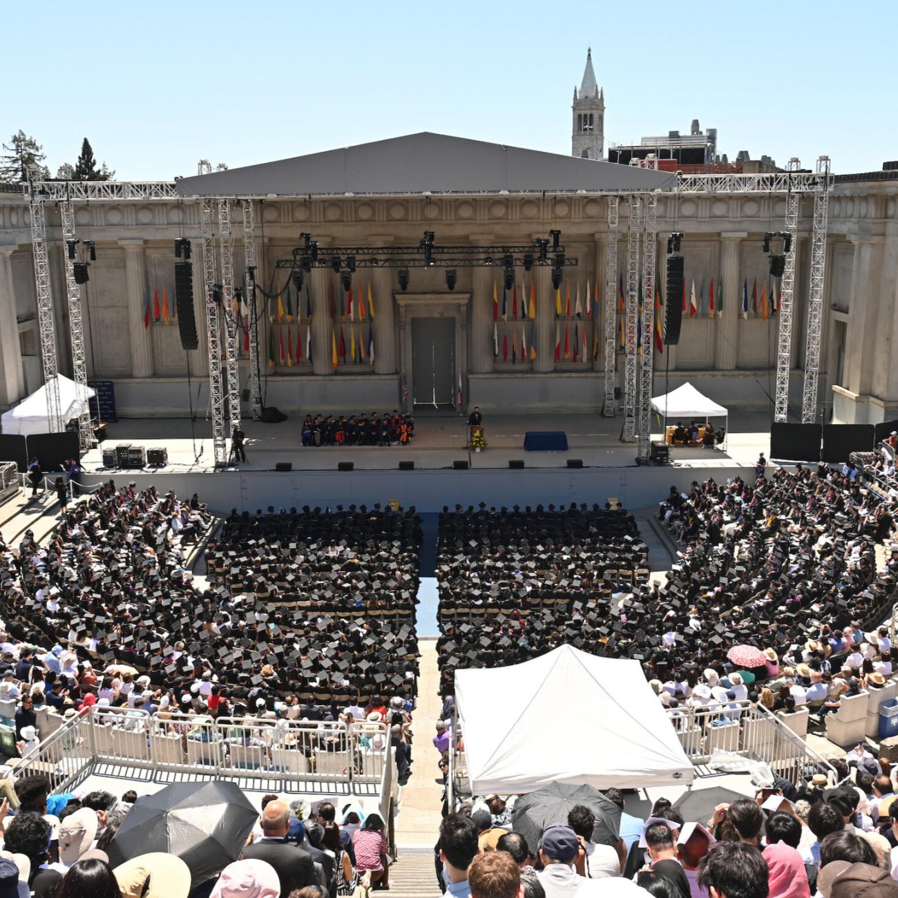 Crowd shot showing graduates and guests filling the Greek Theatre in Berkeley