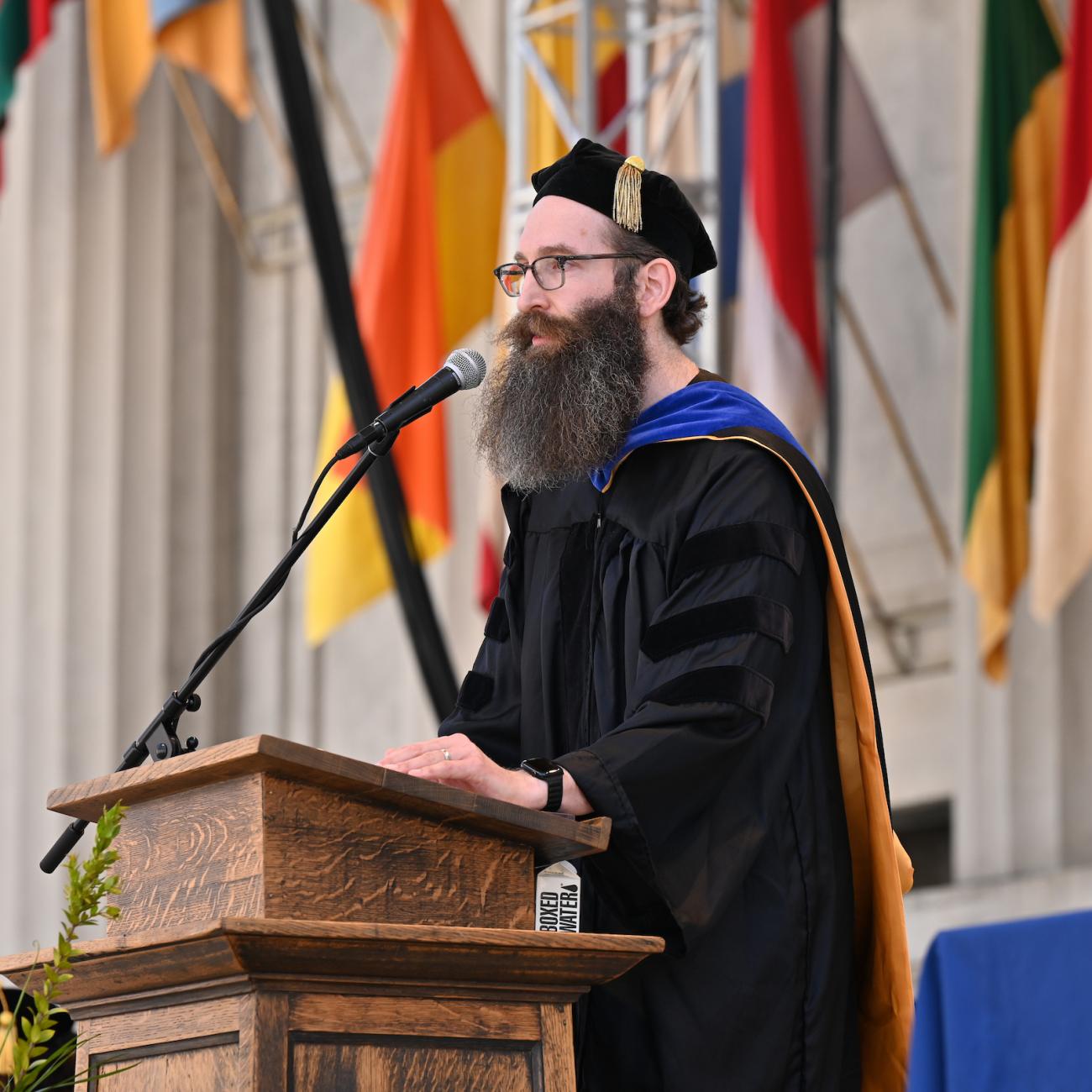 Andy Konwinski addresses graduates at the 2025 CDSS Commencement