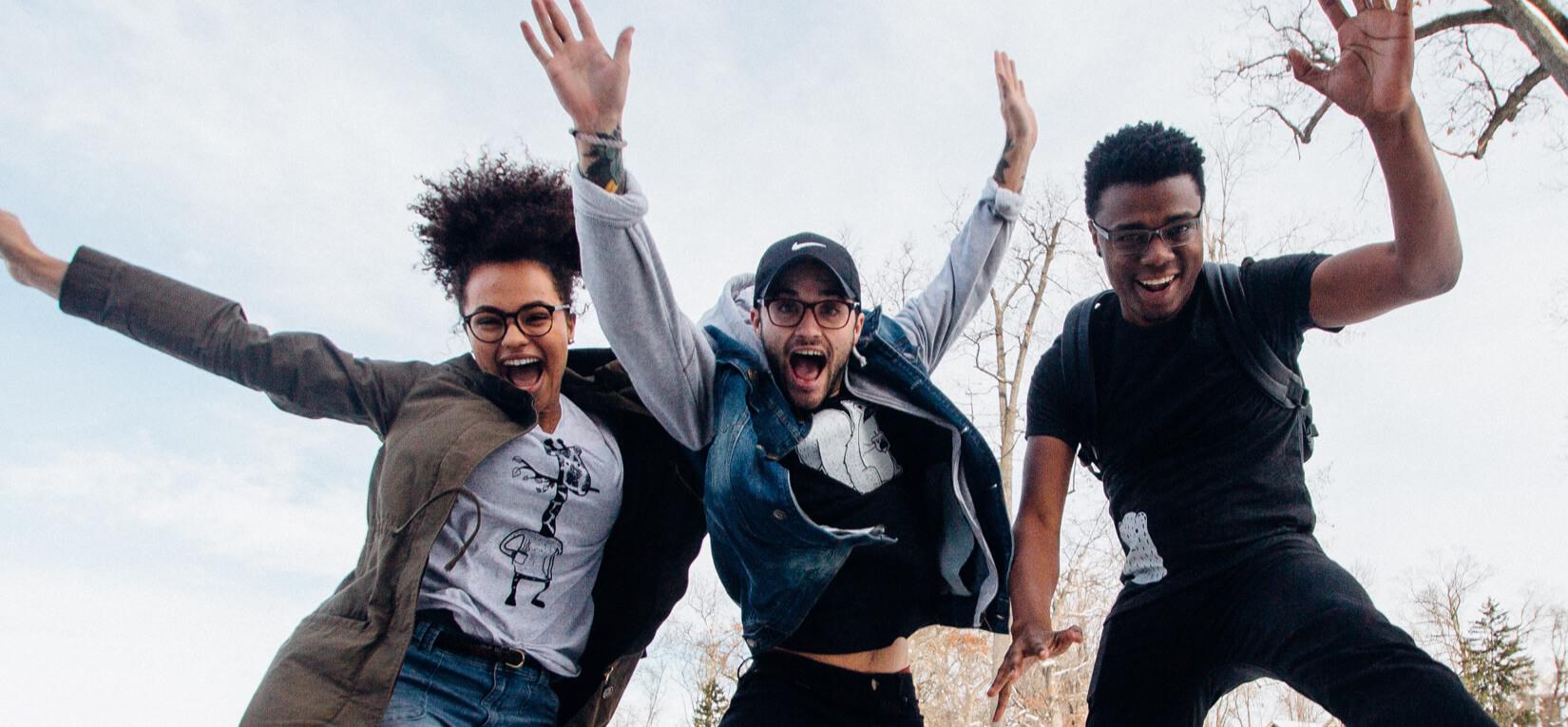 group of people jumping together