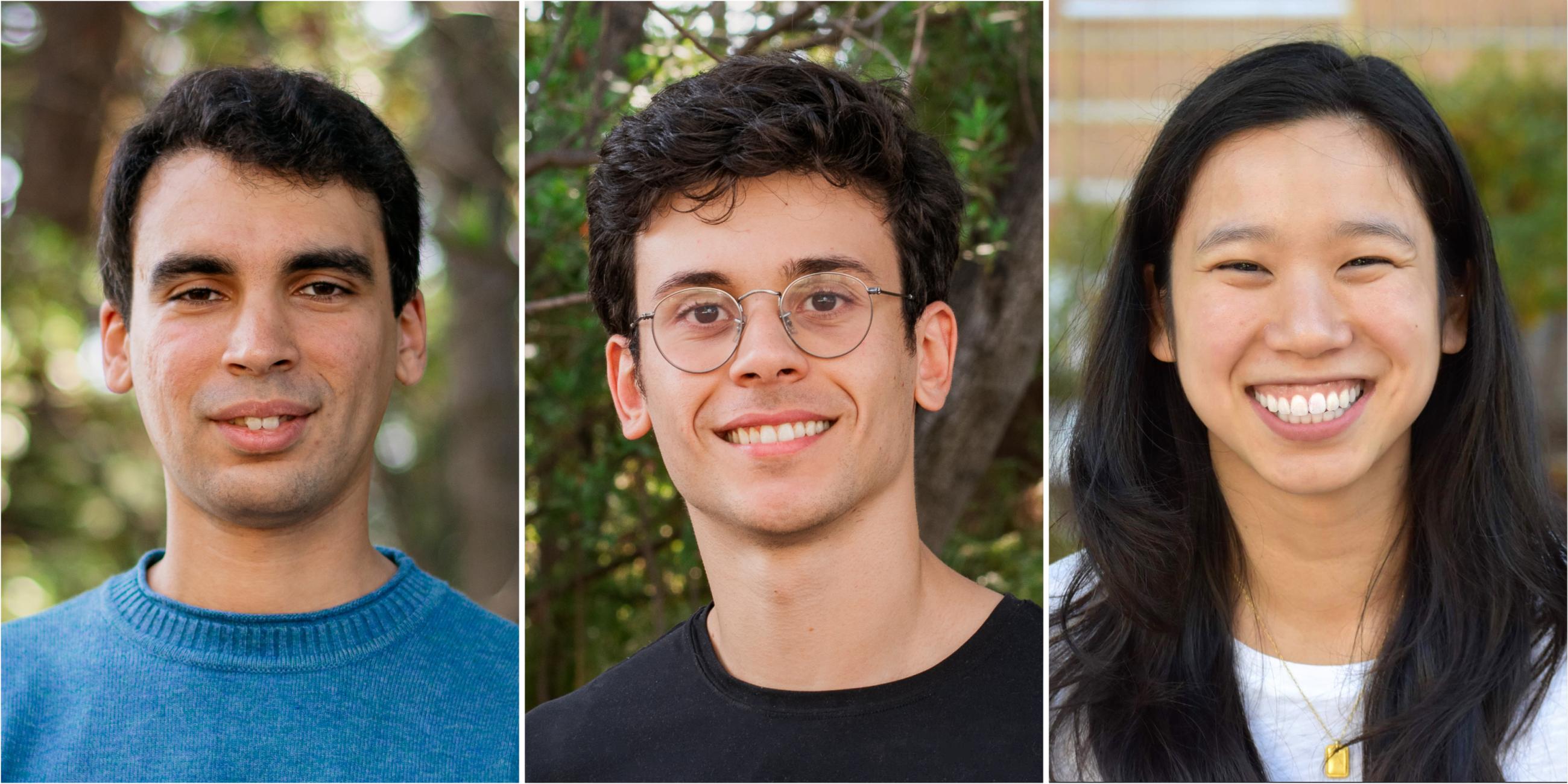 Ahmed Alaa (left) and Adam Yala (center) joined CPH this summer, and Irene Chen (right) will join in July 2023. (Photo/ Michelle Tran/Berkeley Computing, Data Science, and Society; Monica Agrawal)