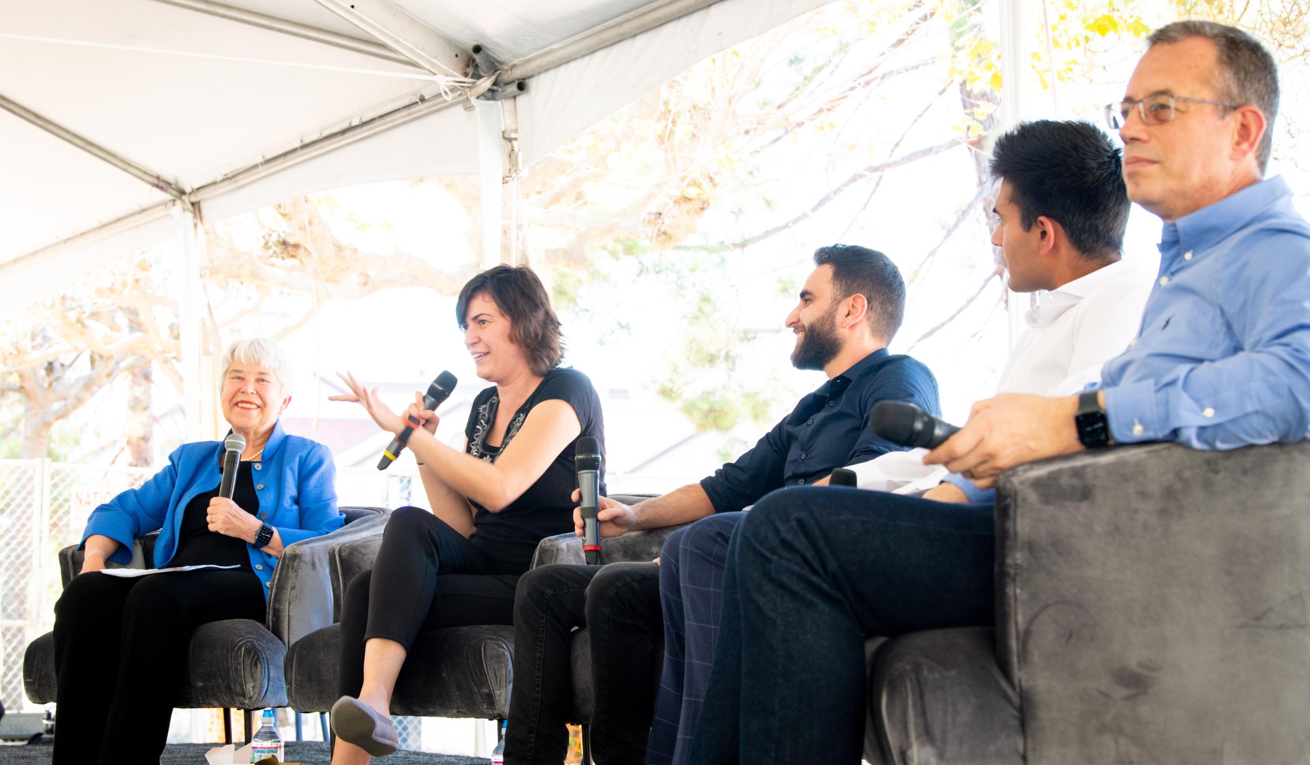 Chancellor Christ moderated a panel discussion with Professor Anca Dragan, graduate student Seri Khoury, undergraduate Nitesh Nagpal and Professor Ion Stoica. (Photo/ Keegan Houser)