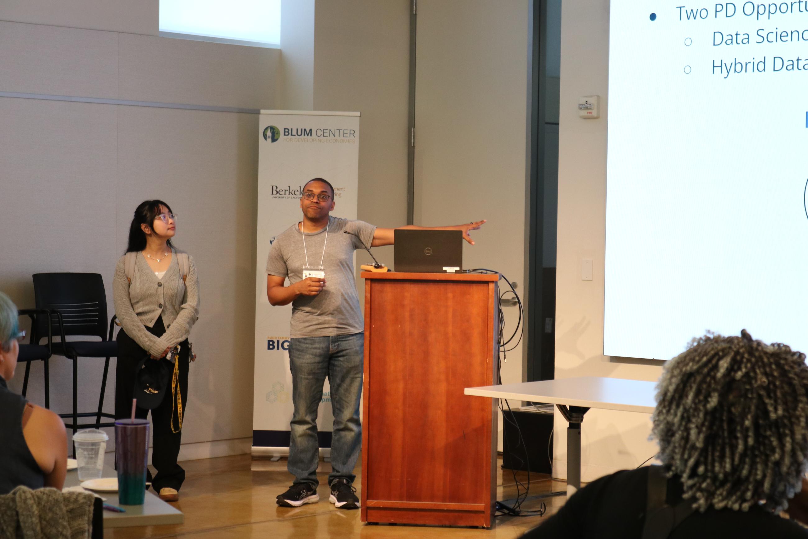 El Camino College's Solomon Russell speaks on June 24, 2024 at the National Workshop on Data Science Education. (Photo/ Danay Napolion Weldegabriel/ Berkeley Data Science Undergraduate Studies Program)