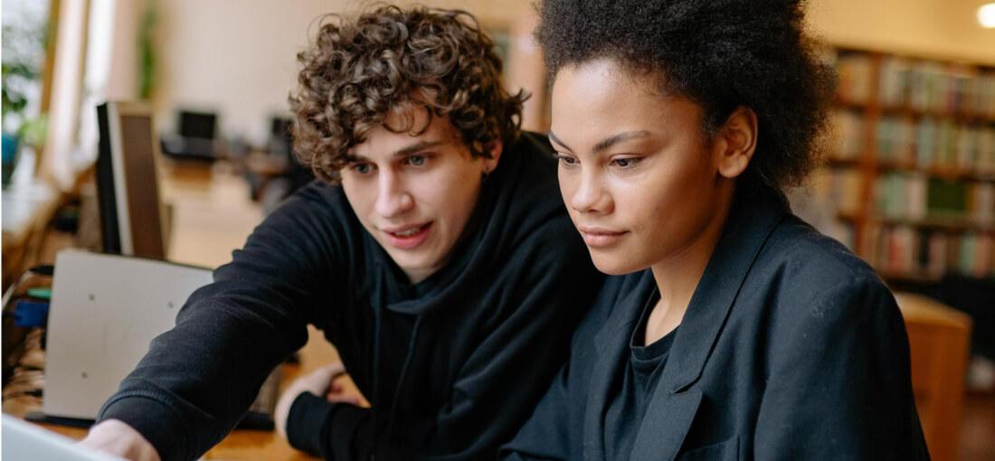 two people focusing