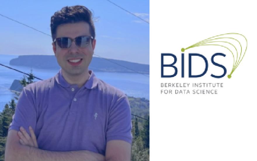 Photo of Arash Ardakani with a graphic of BIDS logo aligned to the right 
