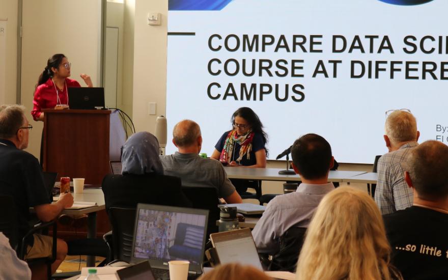 An El Camino Community College expert speaks at the National Workshop on Data Science Education in June 2024.