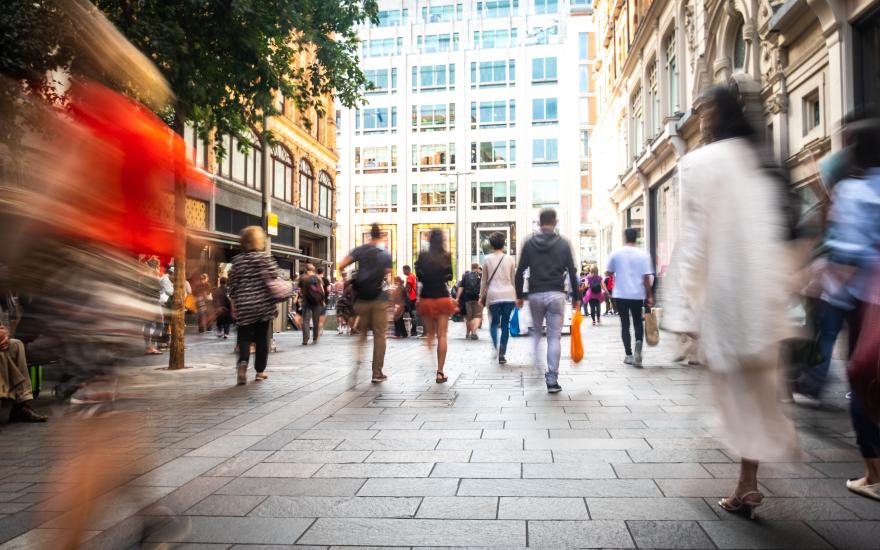 Motion blurred shopping street