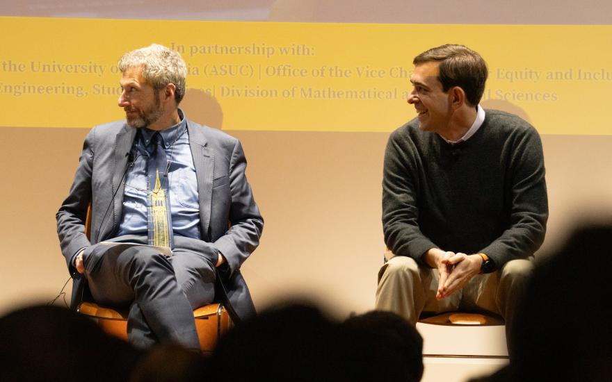 Benjamin Hermalin joins Zachary Bleemer in conversation after the lecture. (Photo/ Catharyn Hayne/ KLC fotos)
